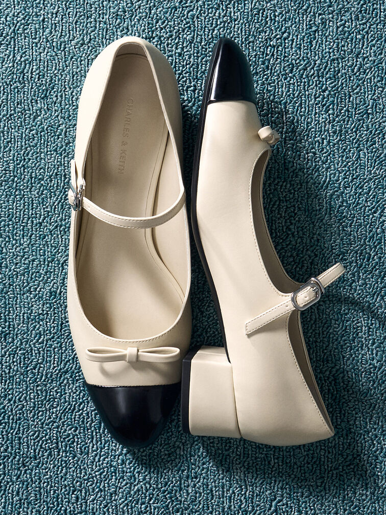 Bow Cap-Toe Mary Jane Pumps, Chalk, hi-res