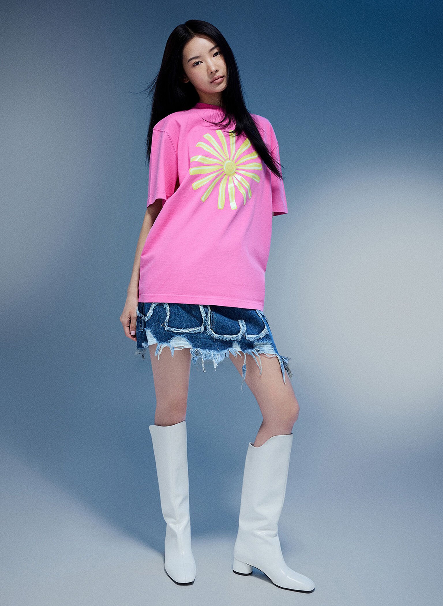 Elongated Square-Toe Knee-High Boots, White, hi-res