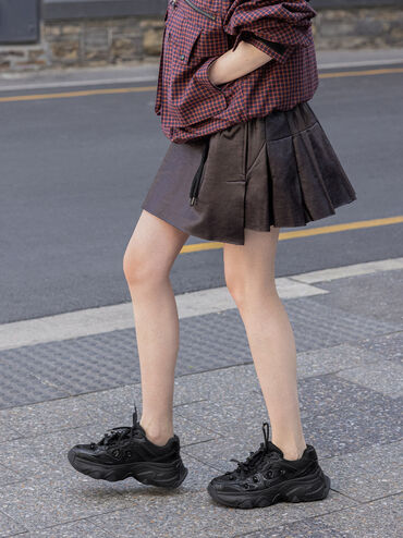 Gaskell Flower-Embellished Chunky Sneakers, Black, hi-res