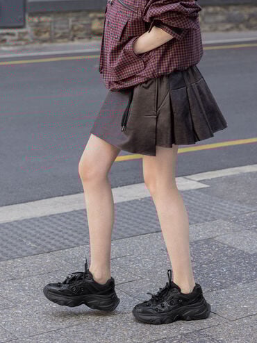 Gaskell Flower-Embellished Chunky Sneakers, Black, hi-res