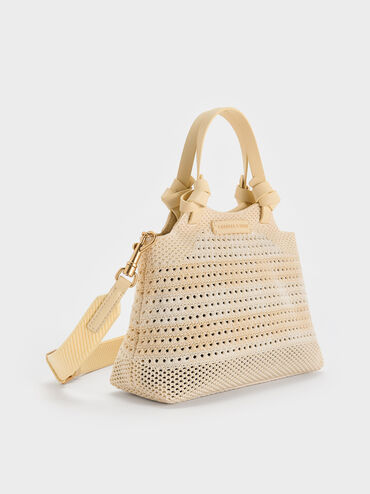 Ida Checkered Knotted Handle Tote Bag, Butter Yellow, hi-res
