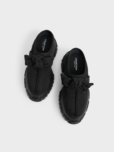 Recycled Polyester Knotted Platform Mules, Black, hi-res