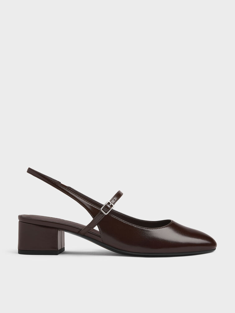 Block-Heel Slingback Mary Jane Pumps, Burgundy, hi-res
