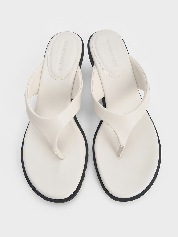 V-Strap Slant-Heel Thong Mules, White, hi-res