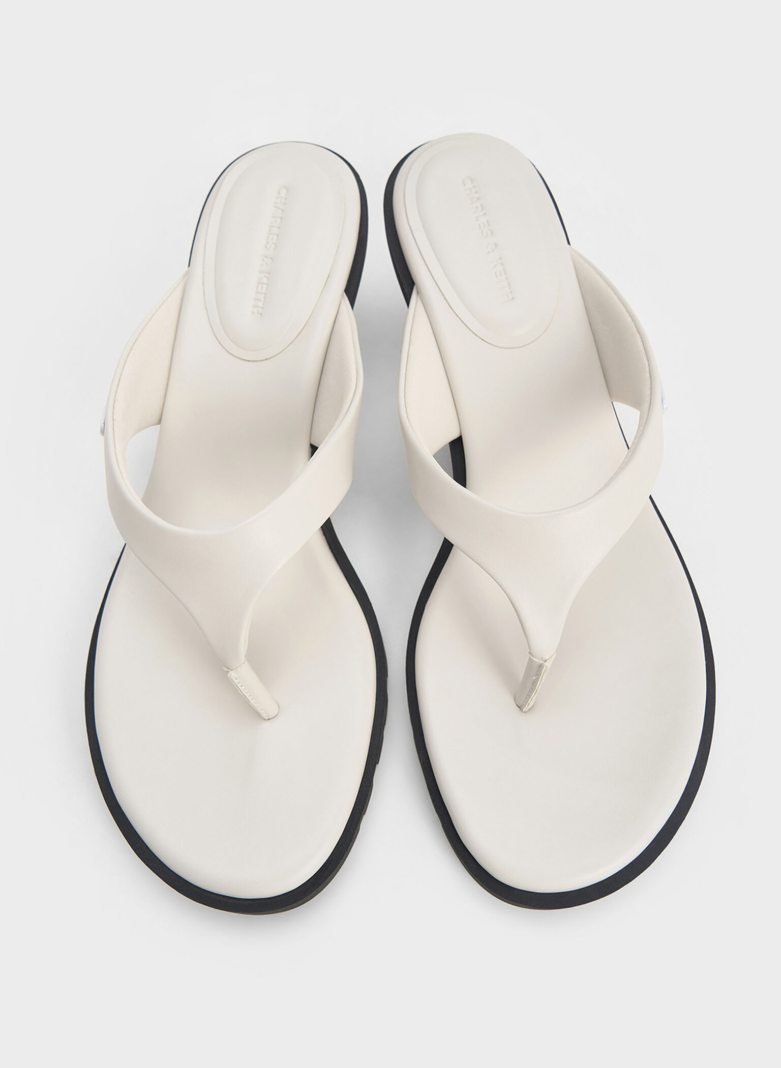 V-Strap Slant-Heel Thong Mules, White, hi-res