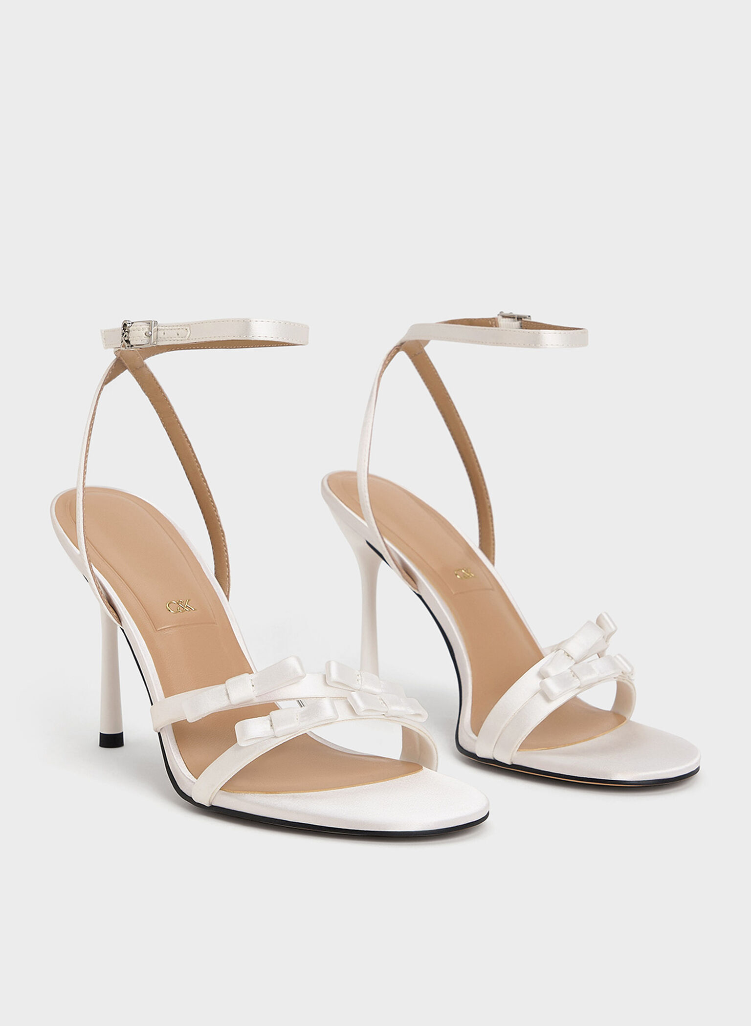 Jessy Recycled Polyester Bow Ankle-Strap Stiletto-Heel Sandals, White, hi-res