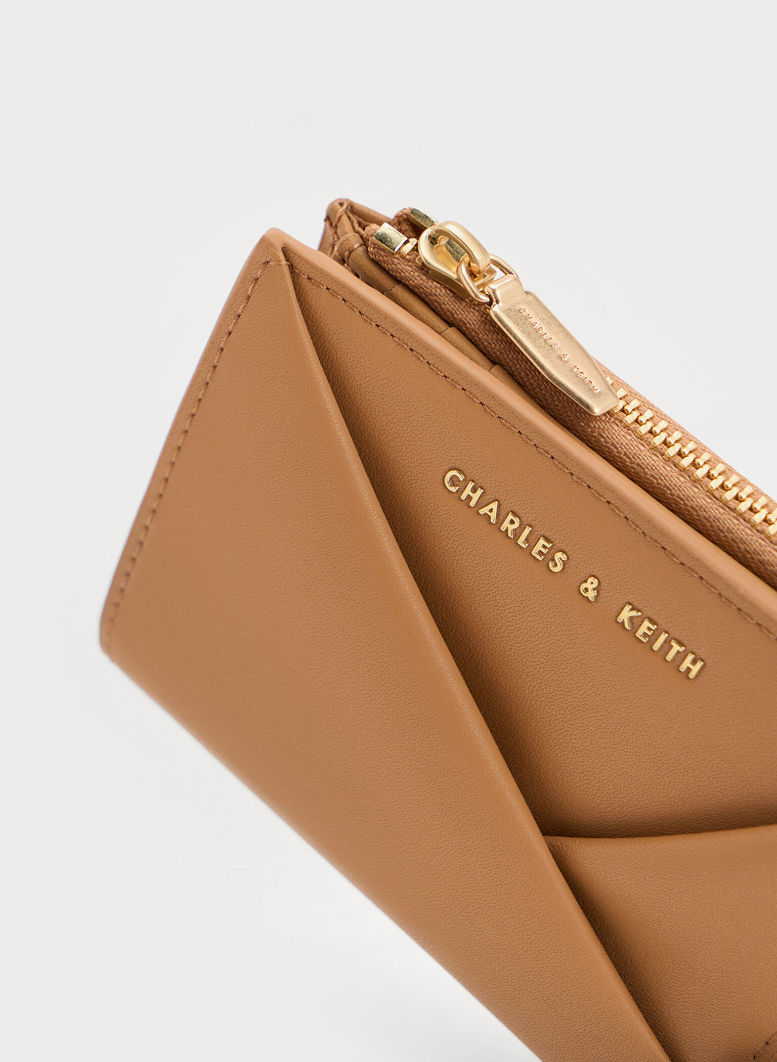 Midori Geometric Top-Zip Wallet, Camel, hi-res