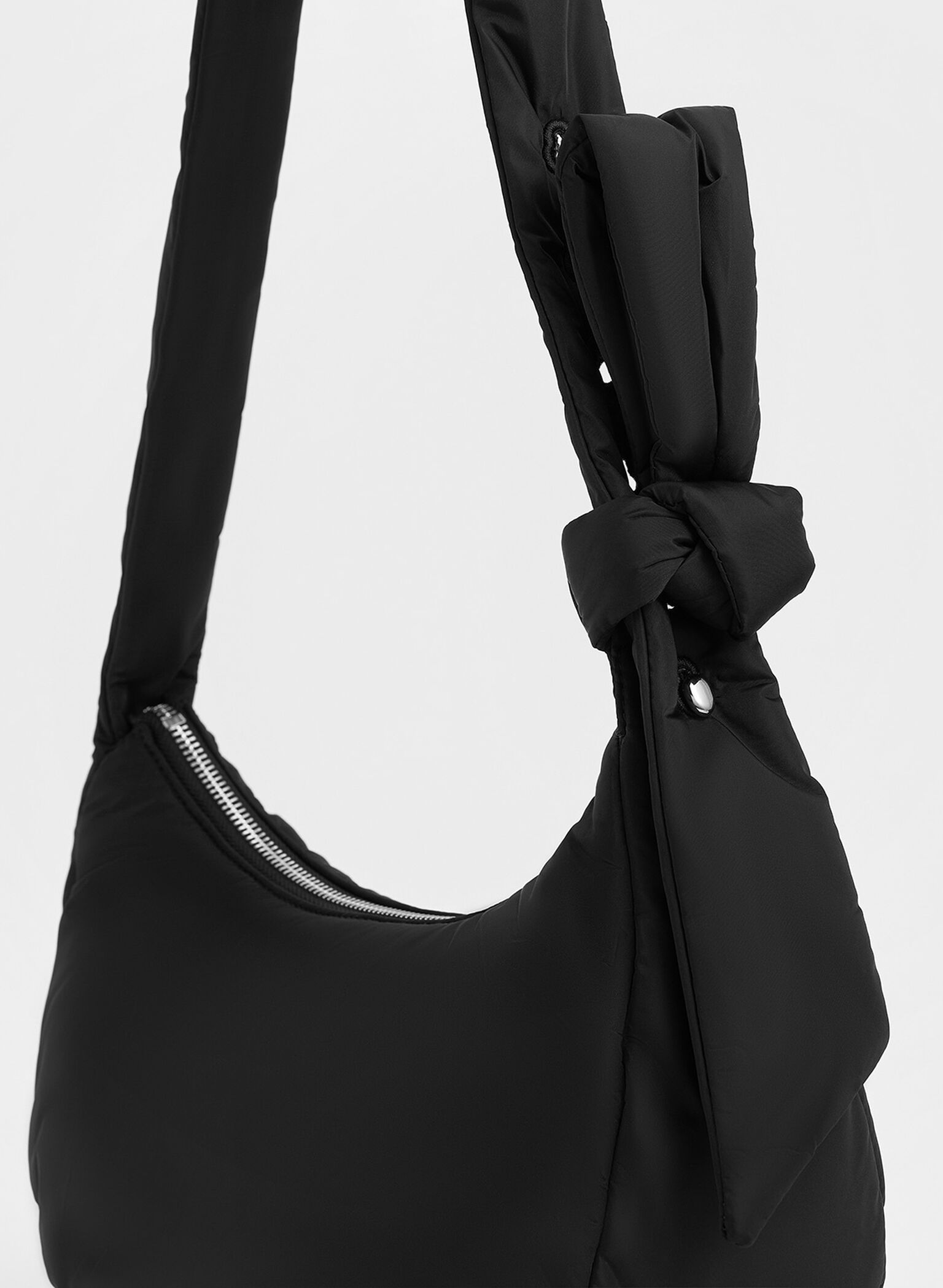 Delilah Nylon Knotted Hobo Bag, Noir, hi-res