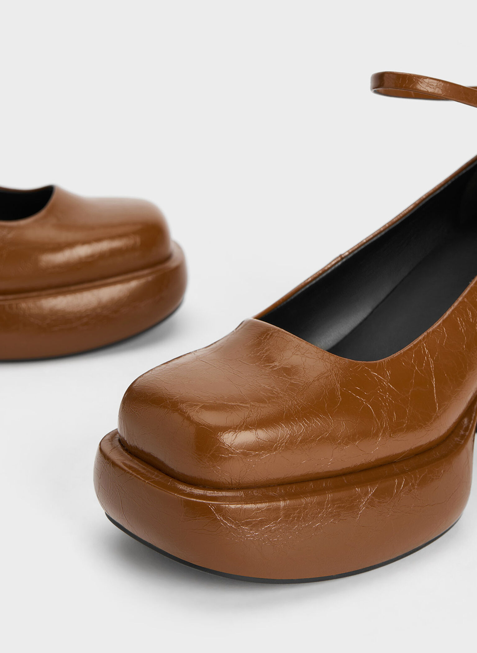 Monique Crinkle-Effect Ankle-Strap Platform Pumps, Brown, hi-res