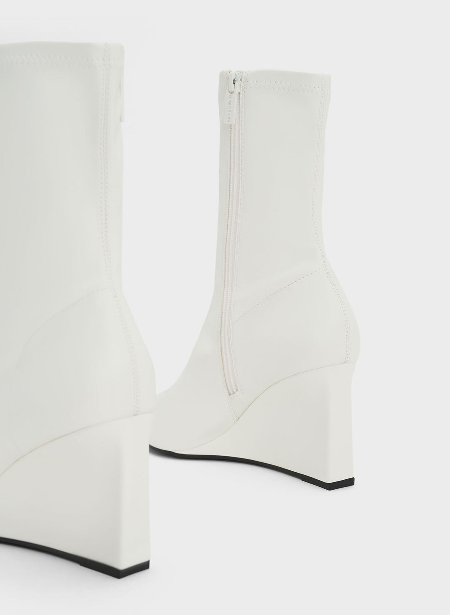 Pointed-Toe Wedge Ankle Boots, White, hi-res