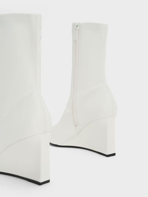 Pointed-Toe Wedge Ankle Boots, White, hi-res