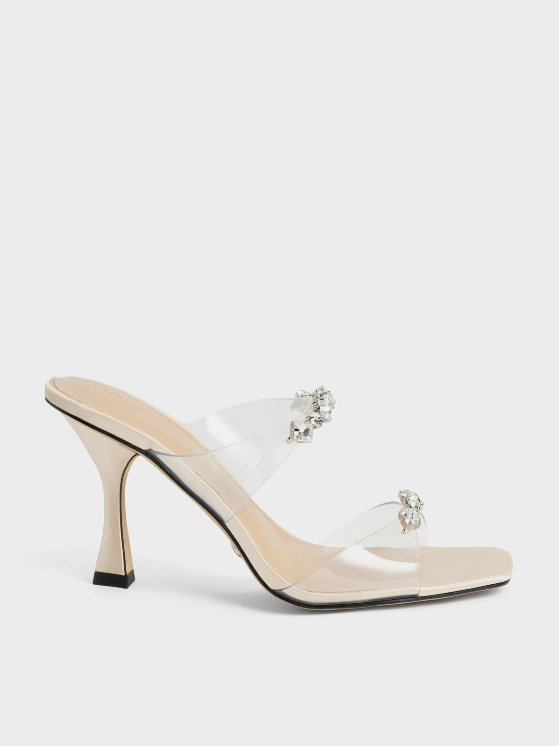 Nude Gem Encrusted Clear Strap Sandals CHARLES KEITH UK