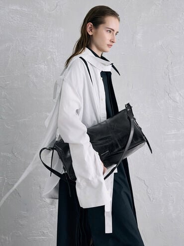 Bryna Panelled Grommet-Strap Crossbody Bag, Noir, hi-res