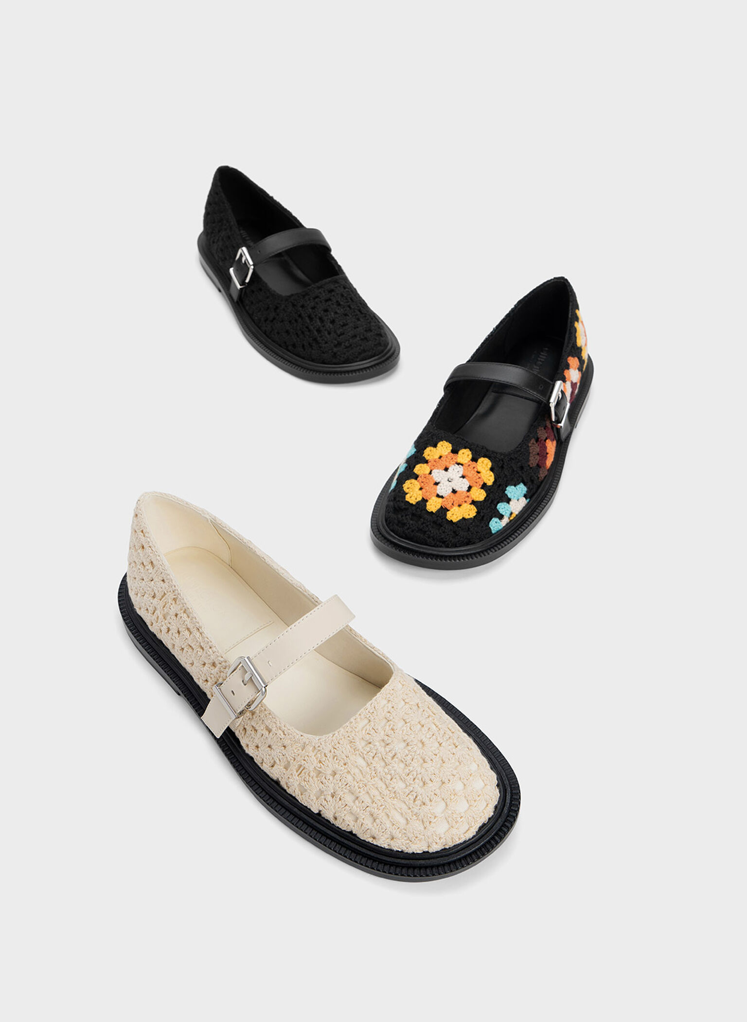 Crochet & Leather Mary Janes, Chalk, hi-res