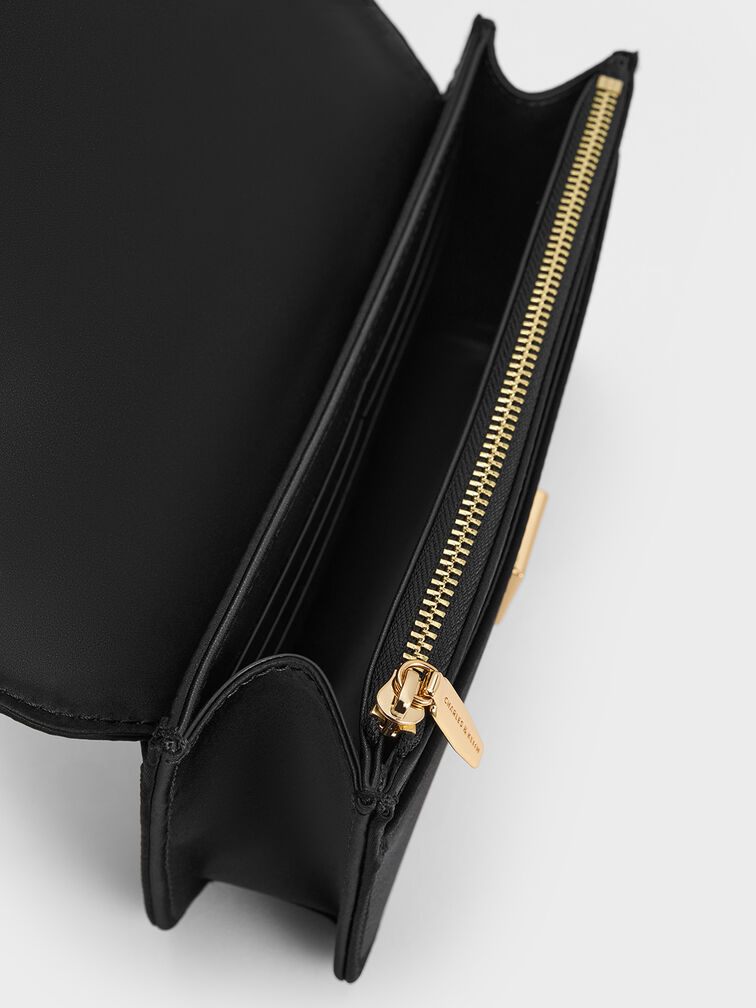 Satin Sequinned Chain-Handle Mini Bag, Black, hi-res