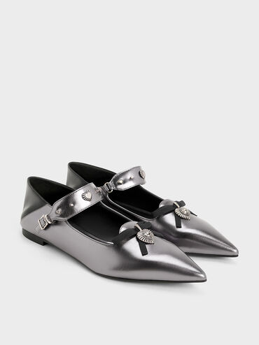 Studded Heart-Embellished Pointed-Toe Mary Janes, Pewter, hi-res