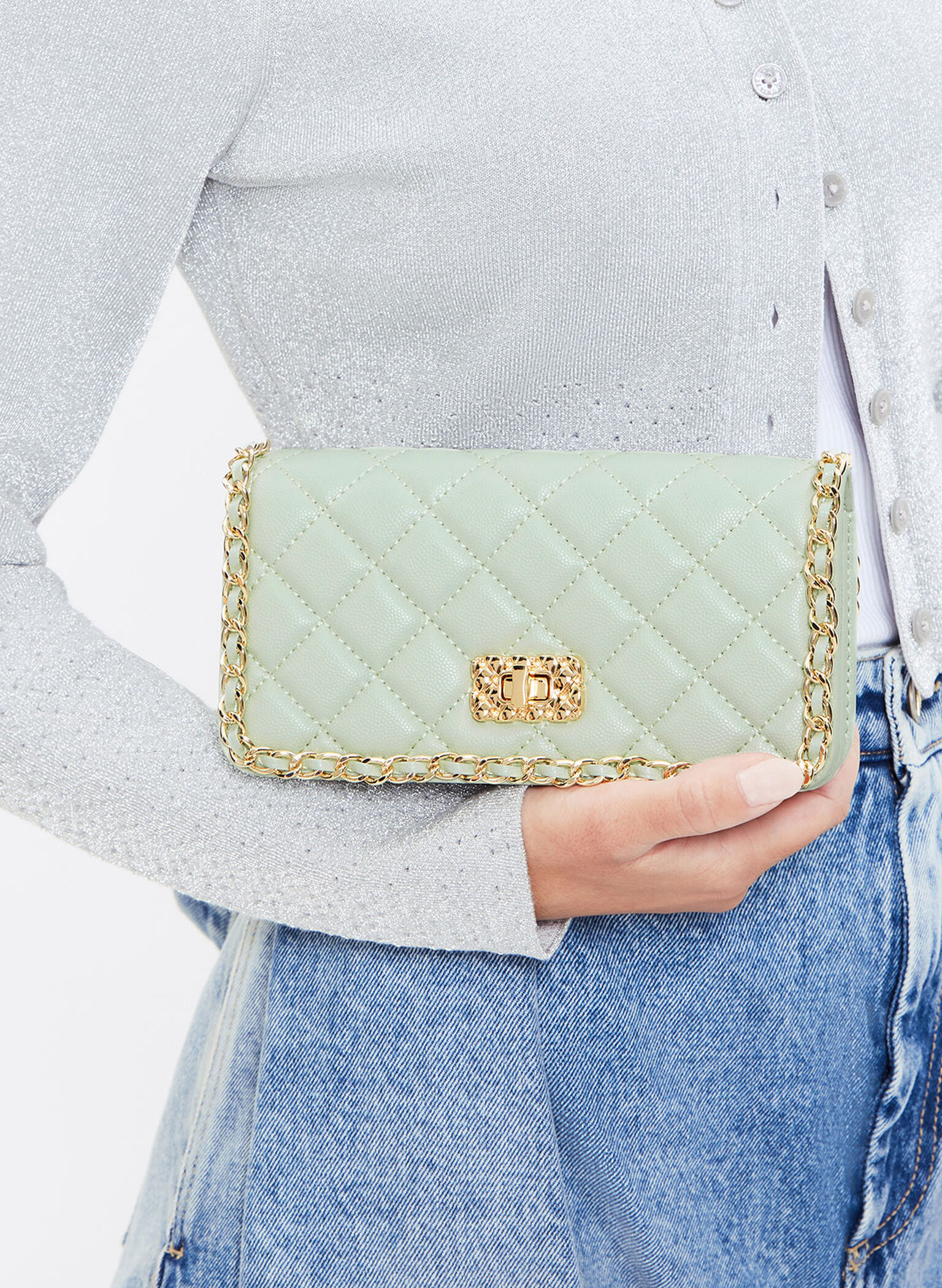 Micaela Quilted Long Wallet, Green, hi-res