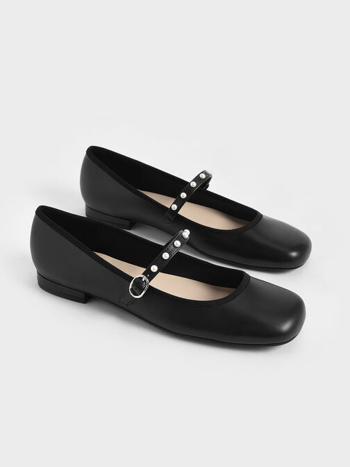 Bead Embellished Mary Jane Flats, Black, hi-res