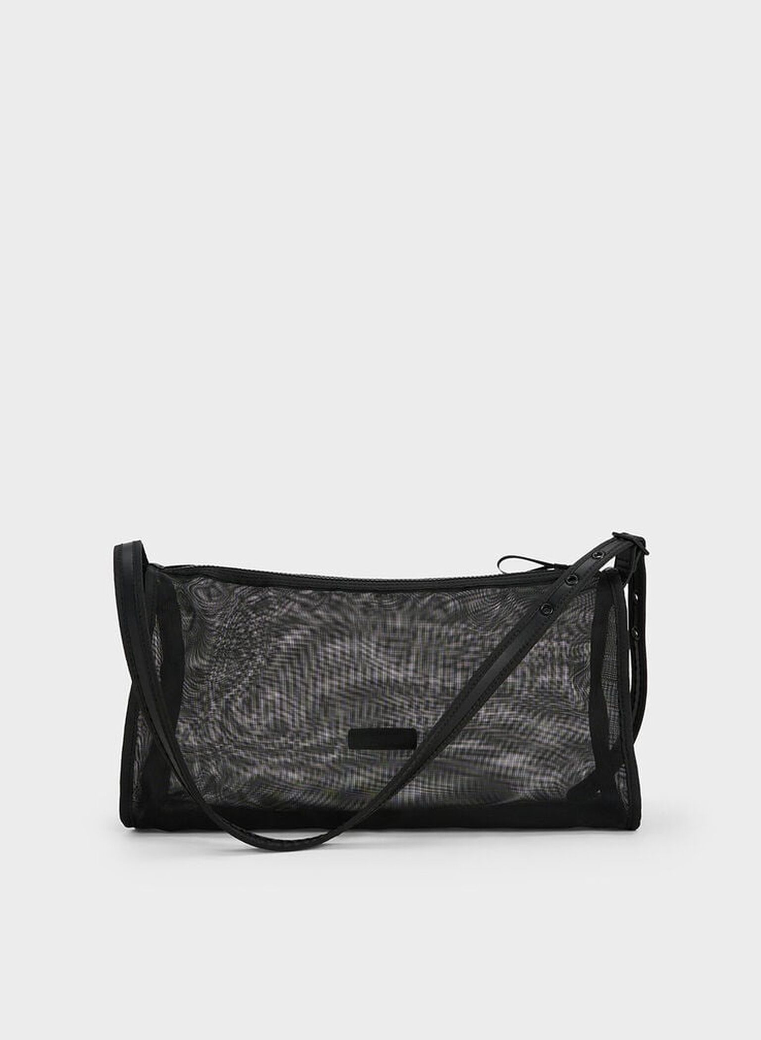 Mesh Elongated Shoulder Bag, Jet Black, hi-res