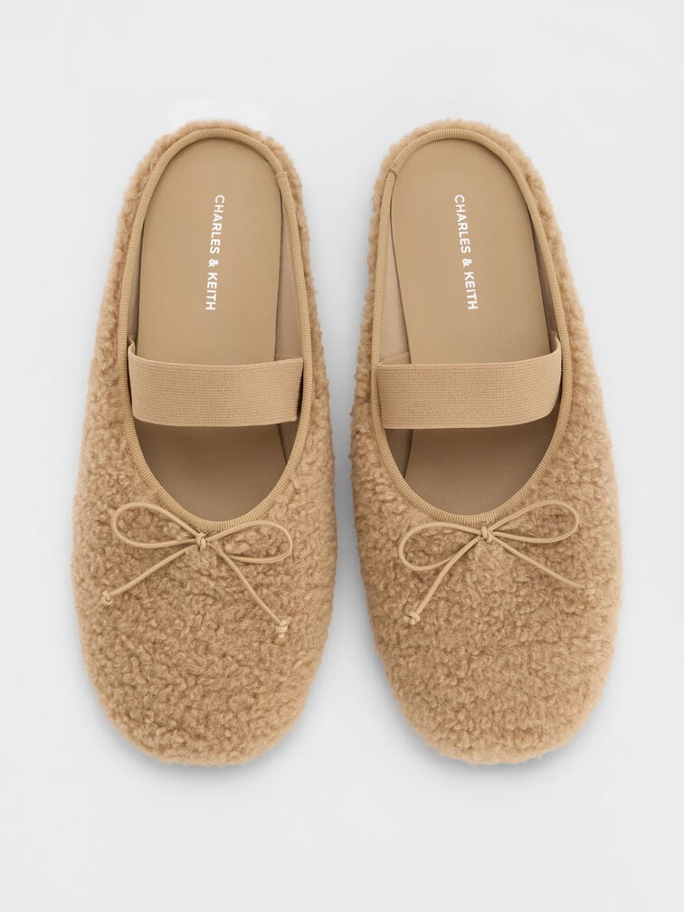 Nancy Faux Shearling Bow Ballet Mules, Brown, hi-res