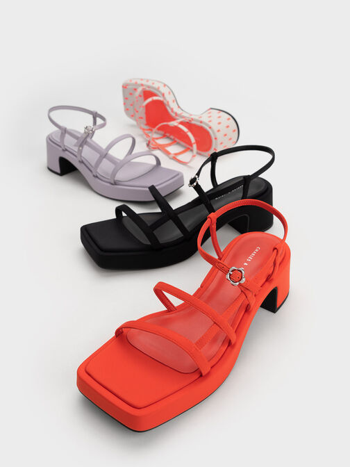 Selene Flower-Buckle Strappy Sandals, Coral Pink, hi-res