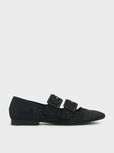 Cecilie Bahnsen X CHARLES & KEITH: Quilted Recycled Satin Dhalia Mary Janes, Black, hi-res