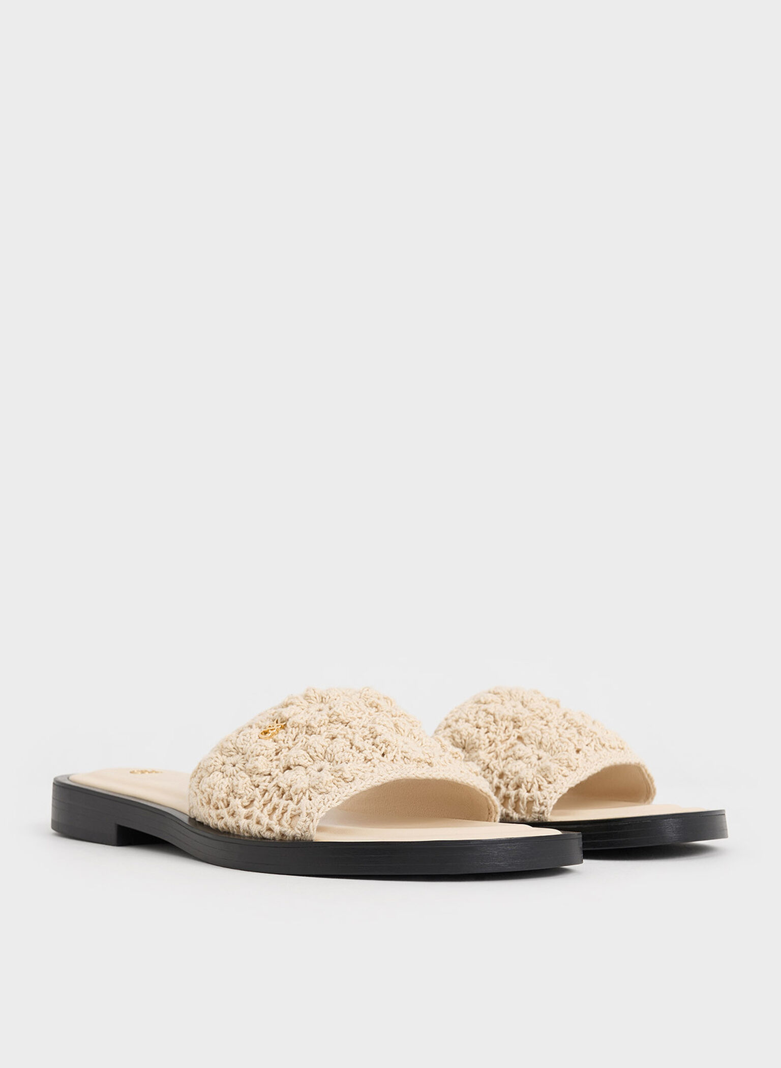 Crochet Floral Slide Sandals, Chalk, hi-res