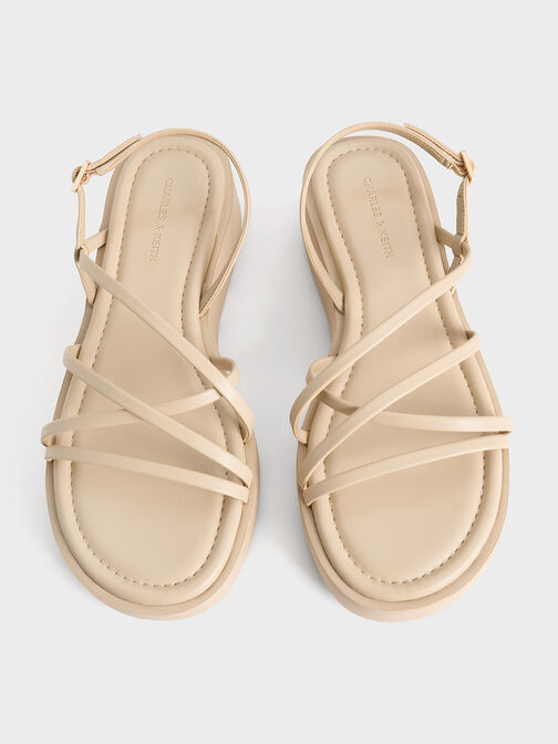 Strappy Ridged-Sole Flatform Sandals, Taupe, hi-res