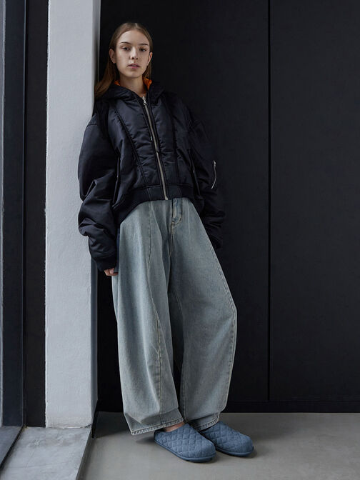Quilted Flatform Mules, Denim Blue, hi-res