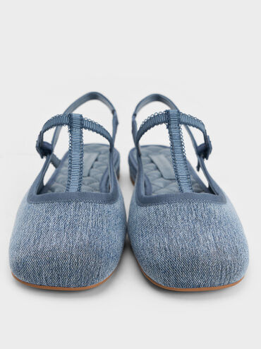 Denim T-Bar Mary Jane Slingback Flats, Denim Blue, hi-res