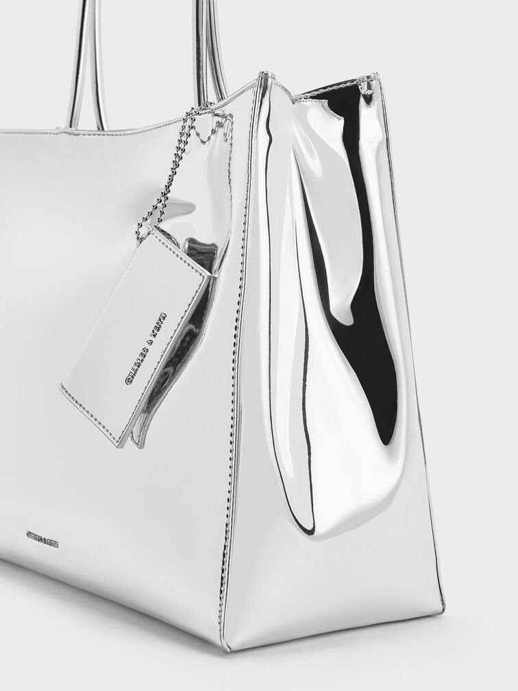 Silver Large Matina Metallic Tote Bag - CHARLES & KEITH UK