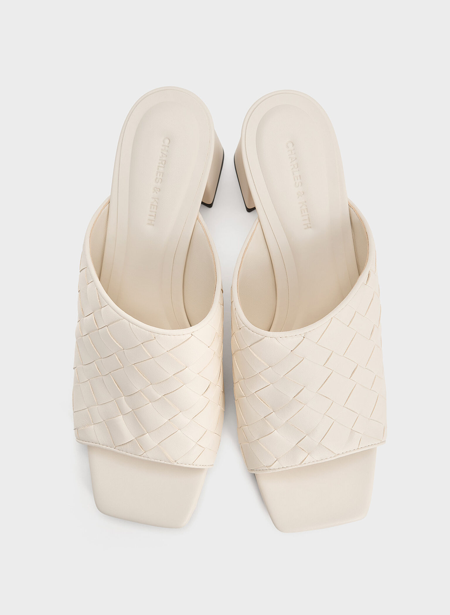 Woven Square-Toe Heeled Mules, Chalk, hi-res
