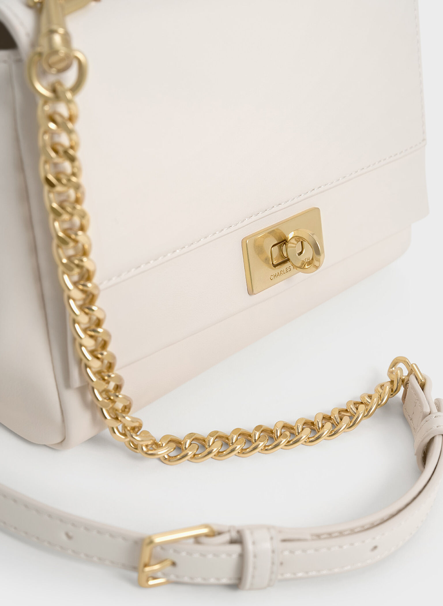 Lennie Chain-Strap Top Handle Bag, Cream, hi-res