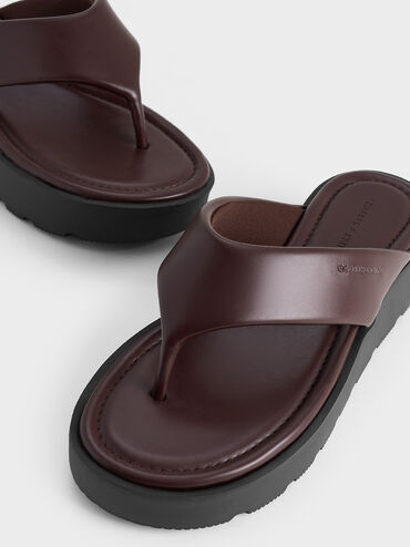 V-Strap Flatform Thong Sandals, Burgundy, hi-res
