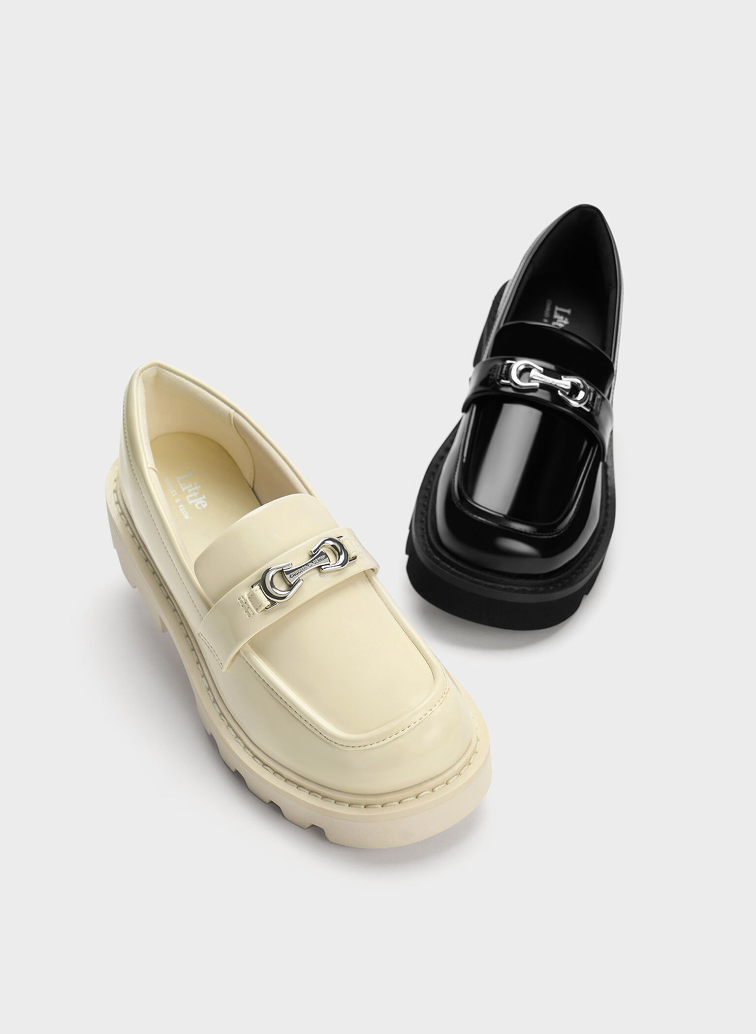 Girls' Metallic Accent Chunky Loafers, Chalk, hi-res