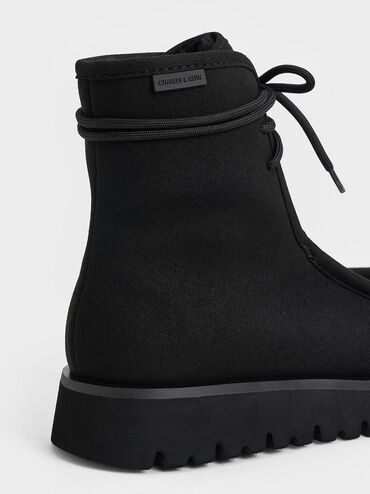 Textured Fur-Lined Ridged-Sole Ankle Boots, Black, hi-res