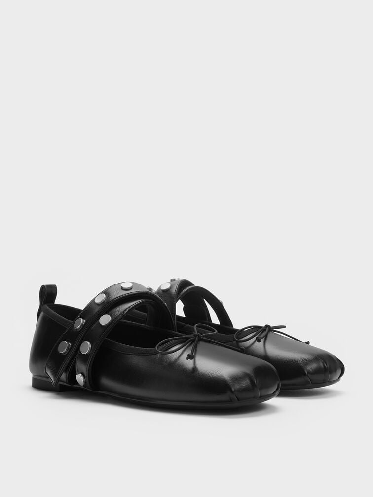 Gael Studded Crossover-Strap Bow Mary Janes, Black, hi-res