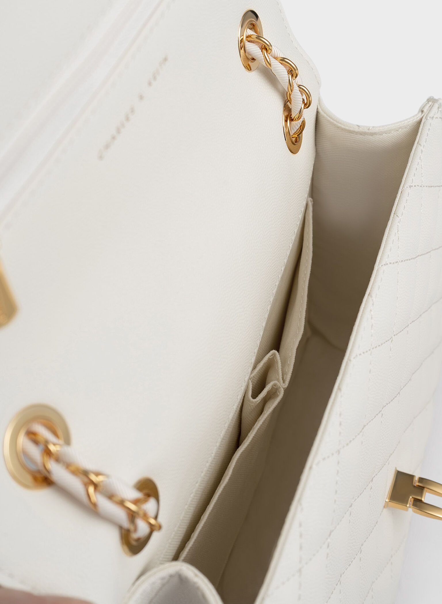 Quilted Chain Strap Clutch, Cream, hi-res