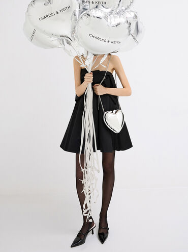 Metallic Heart Crossbody Bag, Silver, hi-res