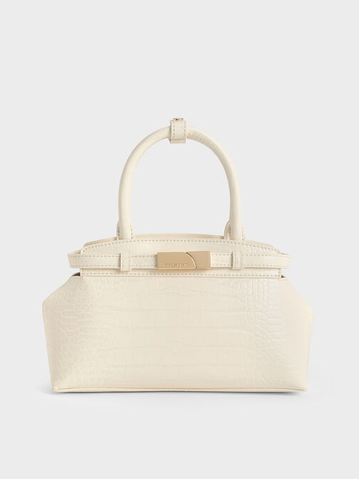 Aurelia Croc-Effect Metallic-Accent Elongated Tote, Cream, hi-res