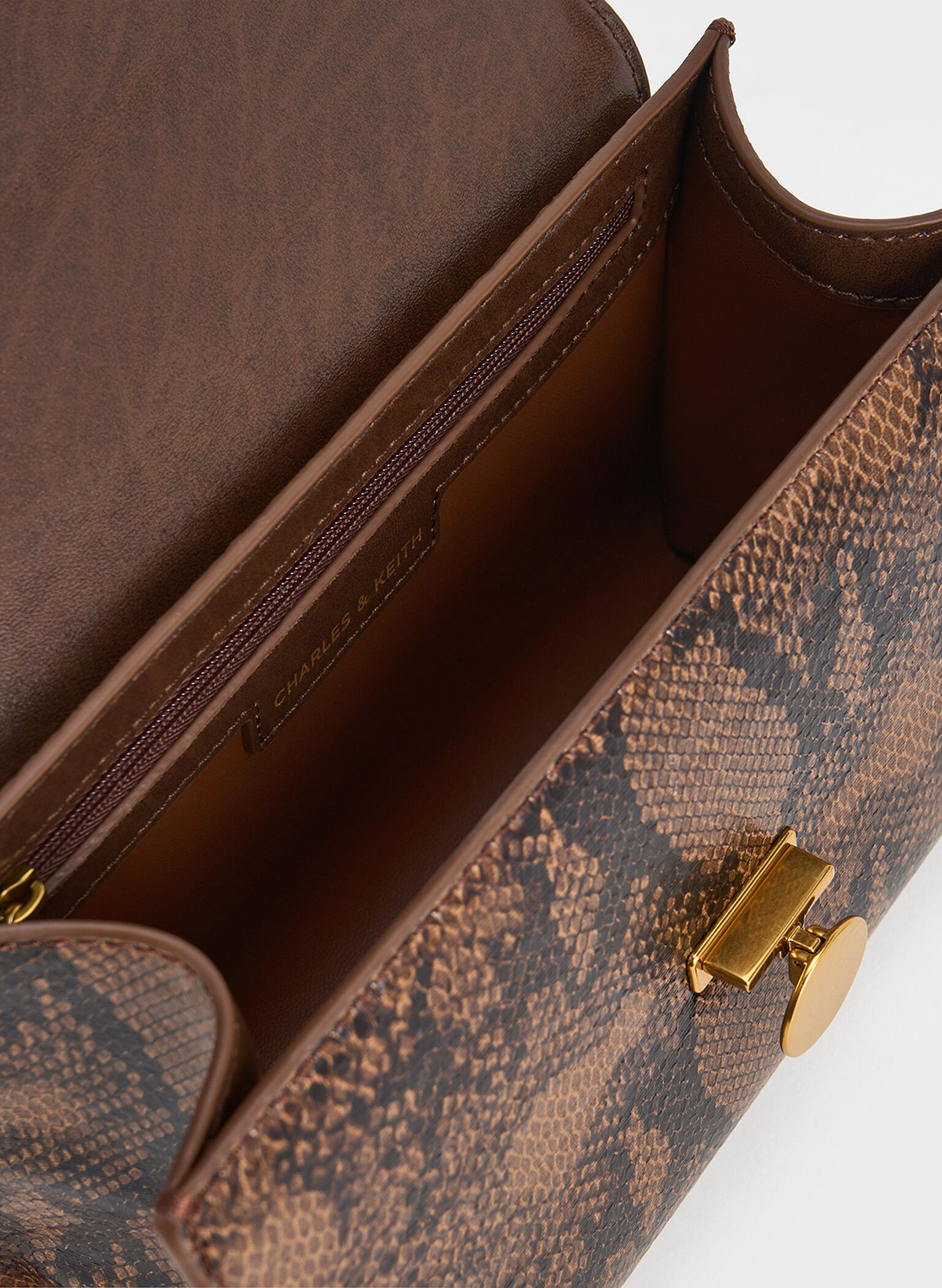 Ebba Snake Print Chain-Strap Bag, Brown, hi-res