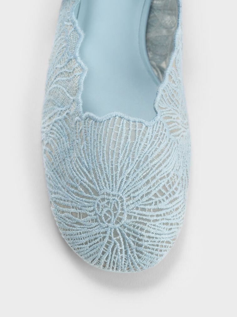 Crochet Floral Mary Jane Flats, Blue, hi-res