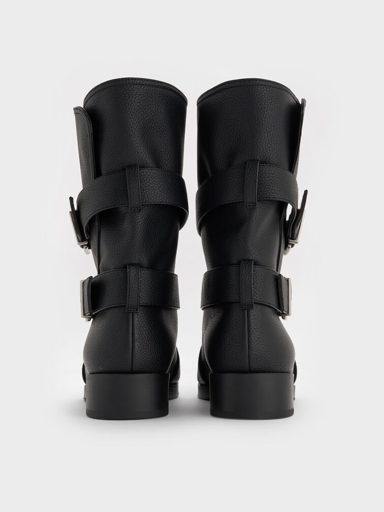 Brett Buckle-Strap Calf Boots, Black, hi-res
