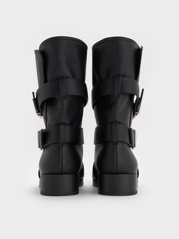 Brett Buckle-Strap Calf Boots, Black, hi-res