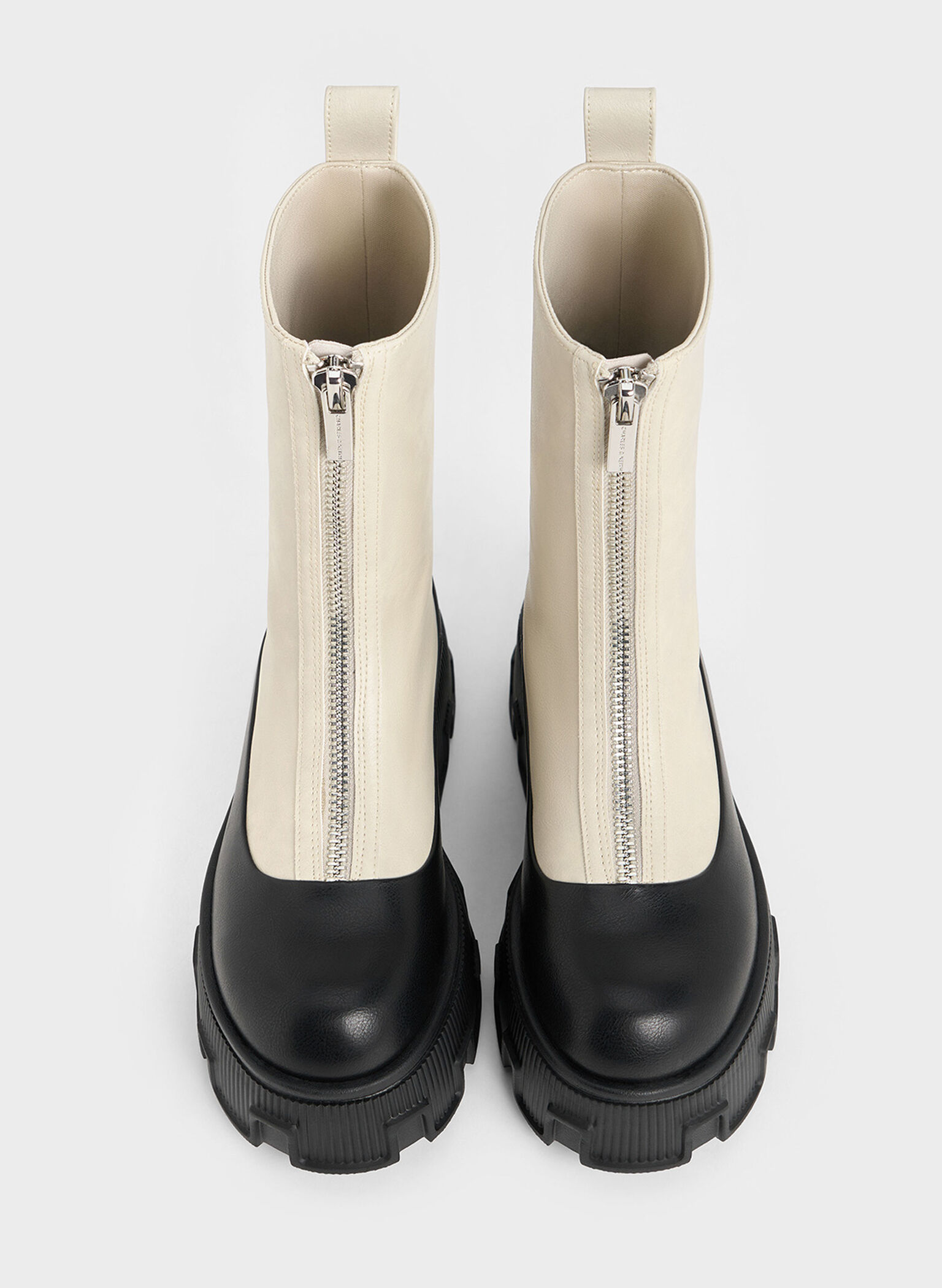 Two-Tone Zip-Up Platform Calf Boots, Chalk, hi-res