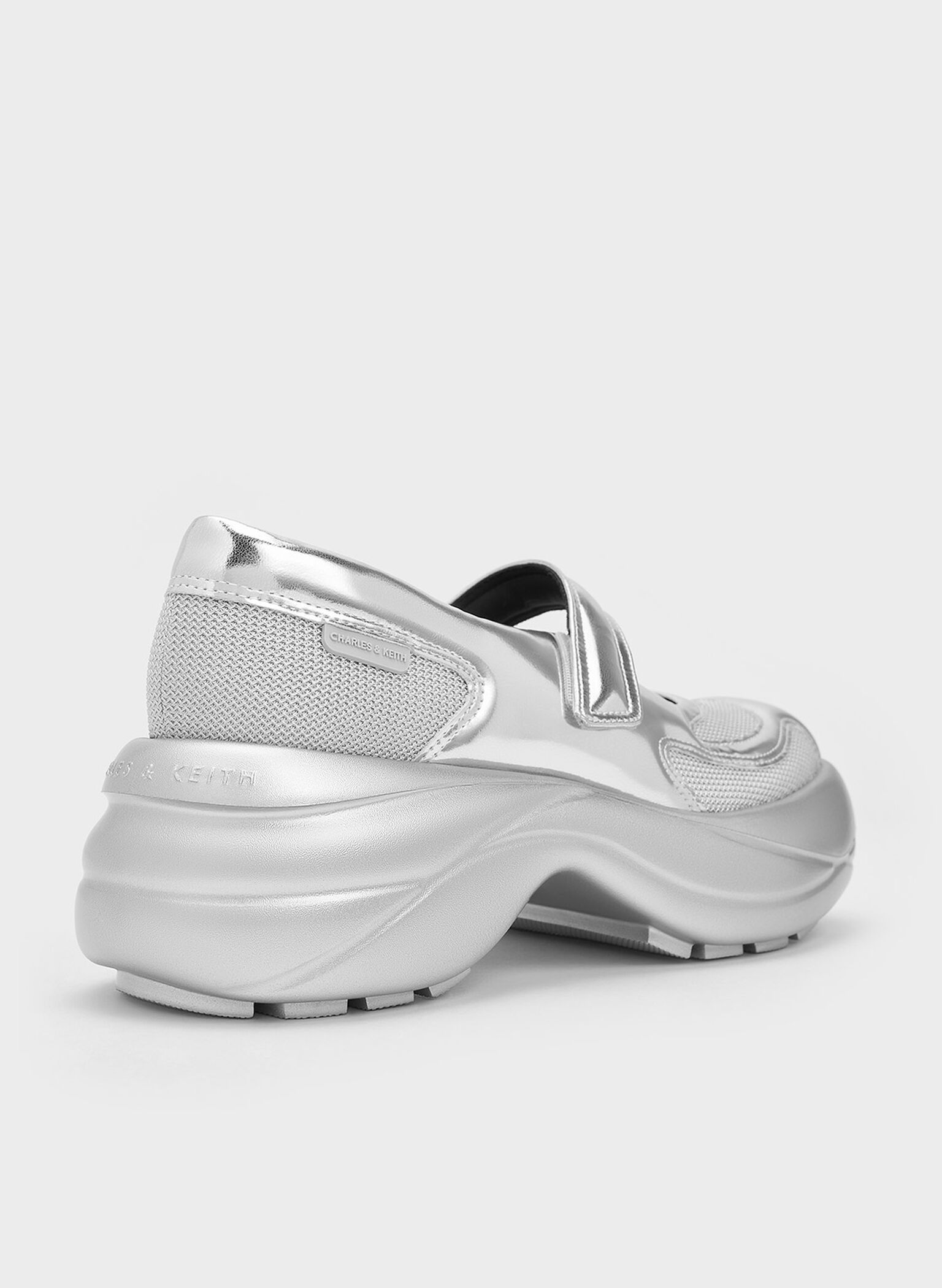 Metallic Curved Platform Mary Jane Sneakers, Silver, hi-res