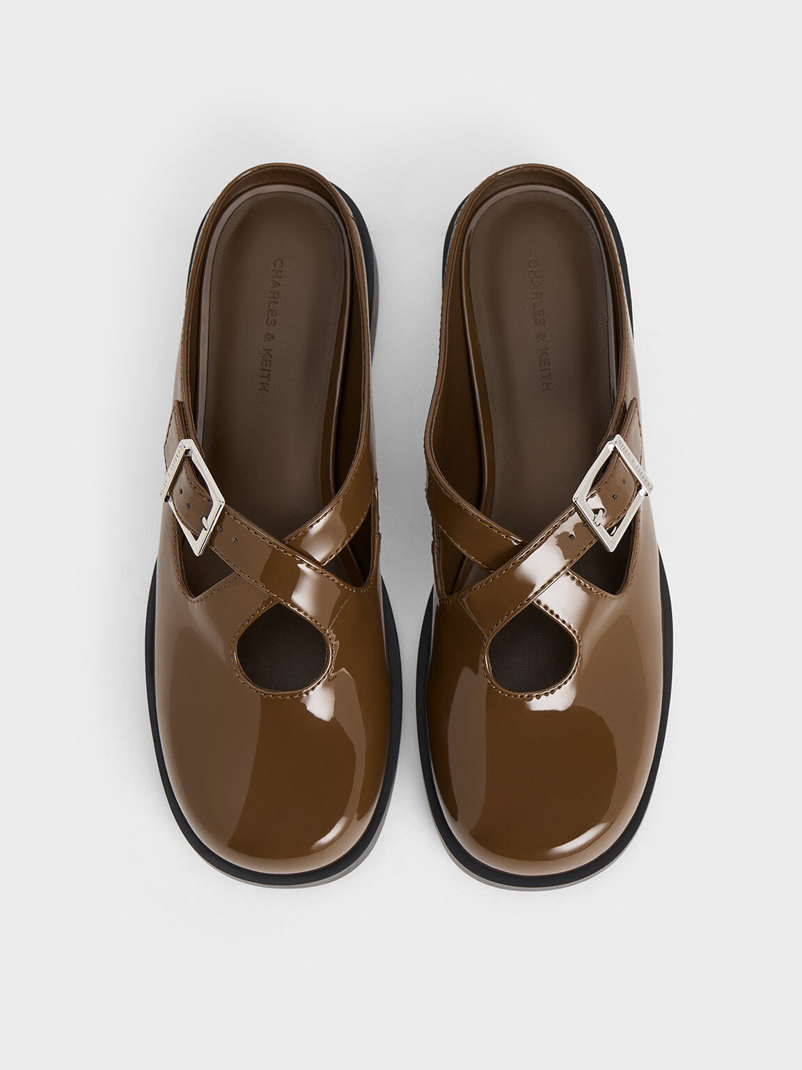 Buckled Crossover Strap Slip On Flats Brown