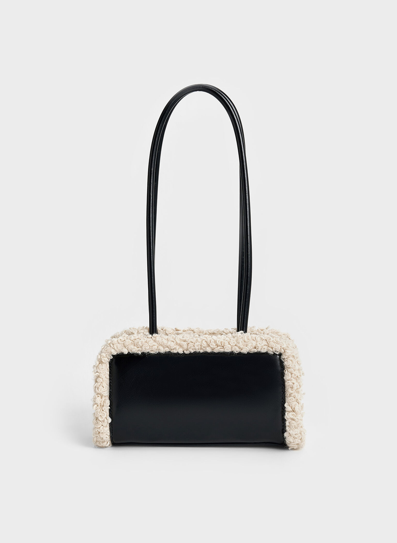 Fur-Trim Elongated-Handle Shoulder Bag, Chalk, hi-res