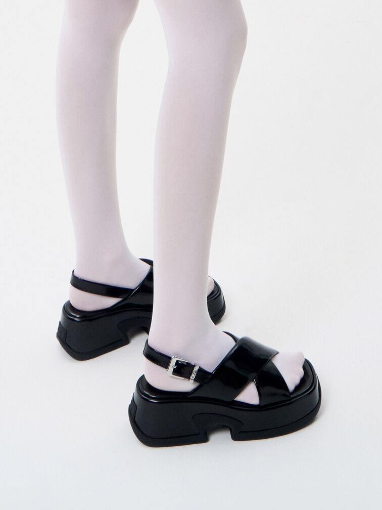 Caria Leather Platform Sandals, Black Box, hi-res