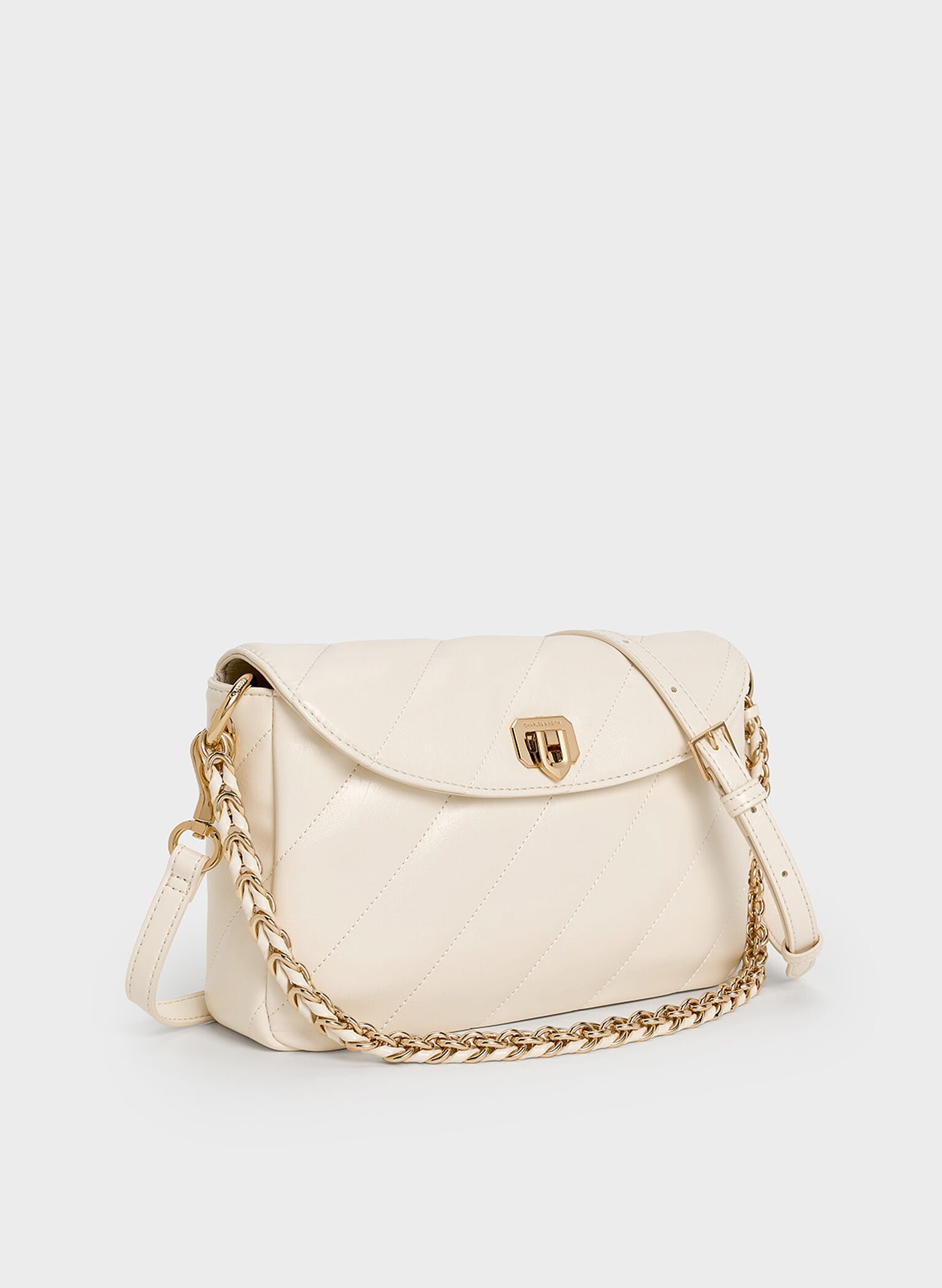 Fawn Panelled Front Flap Chain-Handle Bag, Cream, hi-res